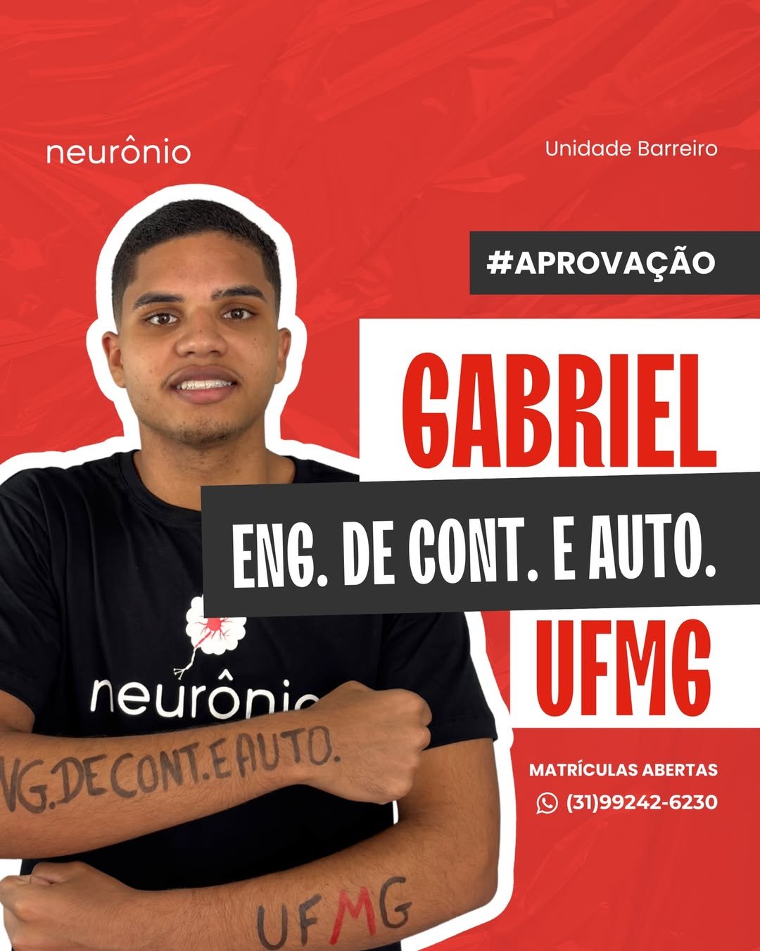 O Gabriel é Engenharia UFMG! 😍🌟O Neu Barreiro parabeniza o @g.mendes_13 e deseja que ele tenha